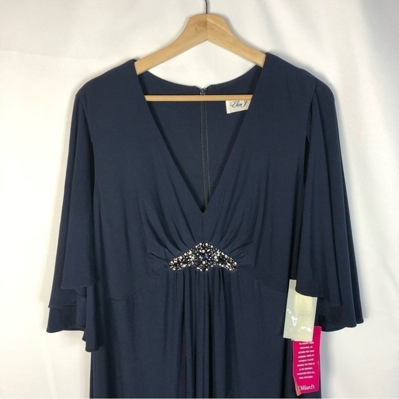 Eliza J Navy Blue Embellished Short Sleeve Formal Maxi Gown 18 - Picture 4 of 5